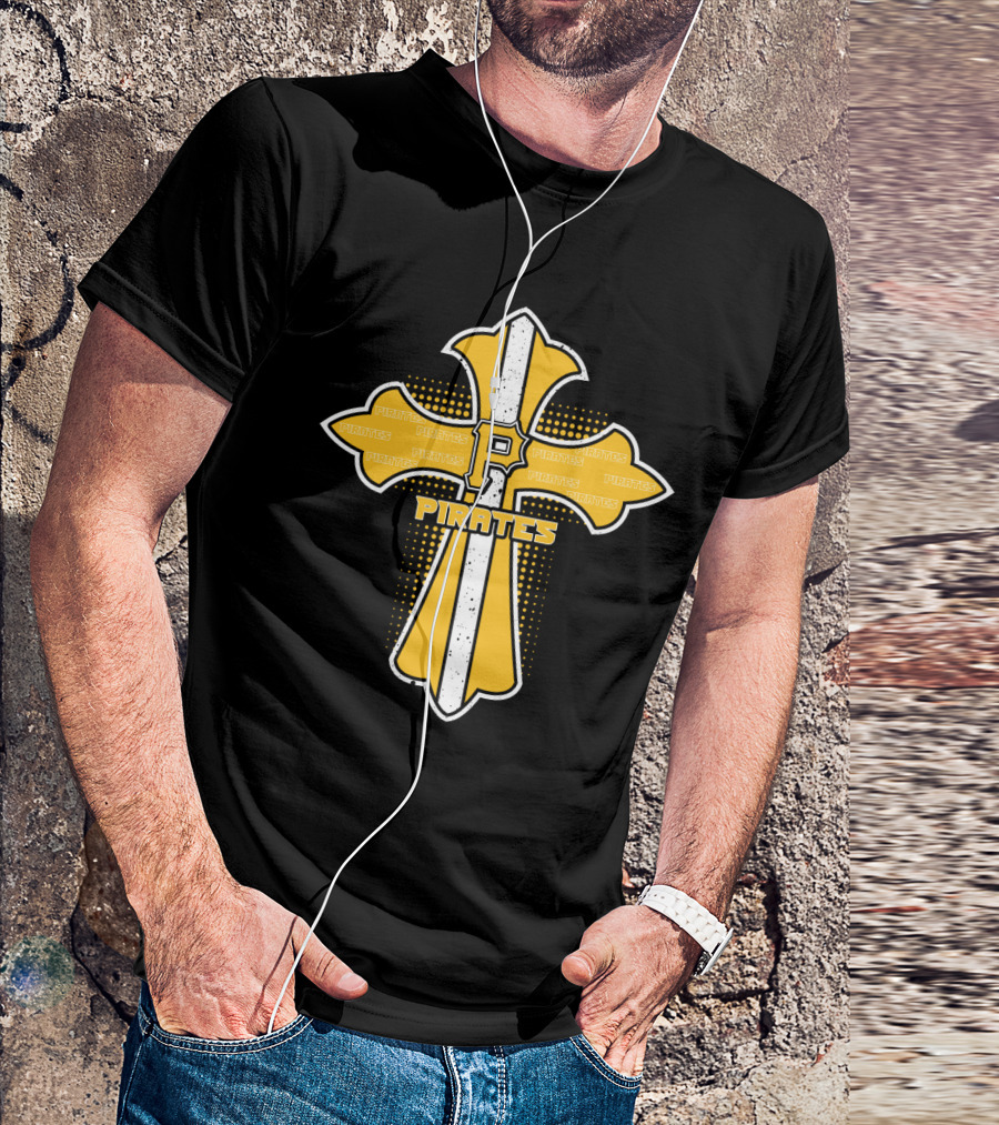Cross With Pittsburgh Pirates Logo And Text Highlighting Faith And Fandom T-Shirt