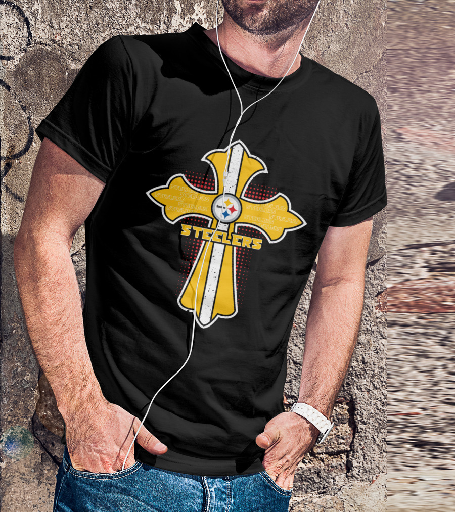 Steelers Fans Cross Featuring Pittsburgh Team Logo And Jesus Theme T-Shirt