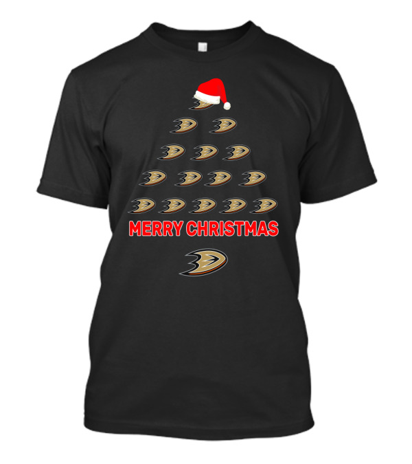 Merry Christmas Anaheim Ducks Tree With Santa Hat T-Shirt
