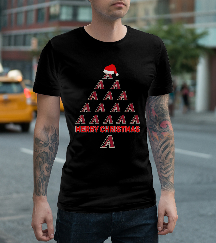 Merry Christmas Arizona Diamondbacks Logo Tree With Santa Hat T-Shirt
