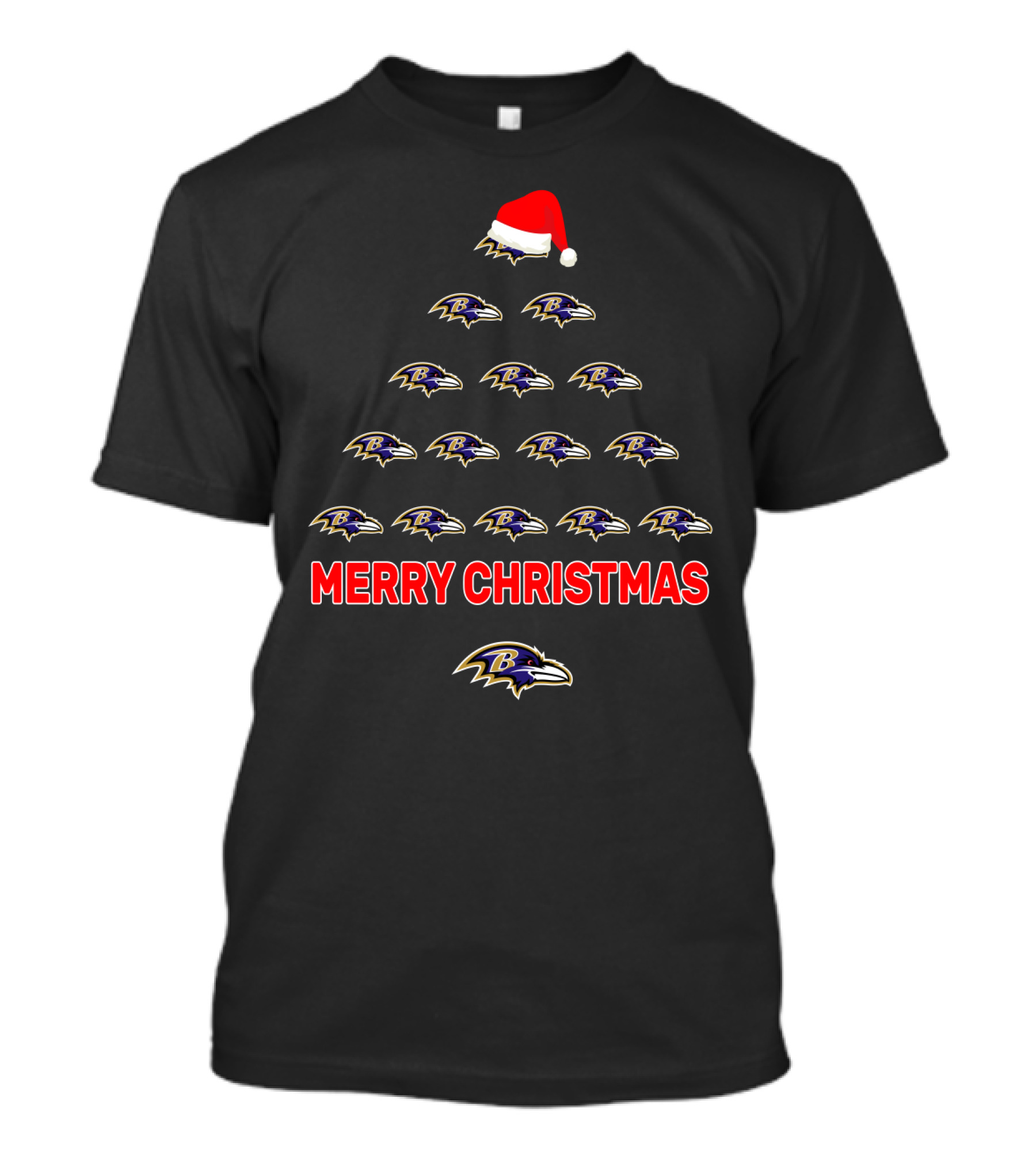 Merry Christmas Baltimore Ravens Santa Hat Tree T-Shirt