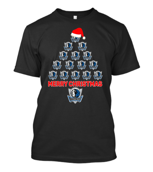 Merry Christmas Dallas Mavericks Logo Tree With Santa Hat T-Shirt