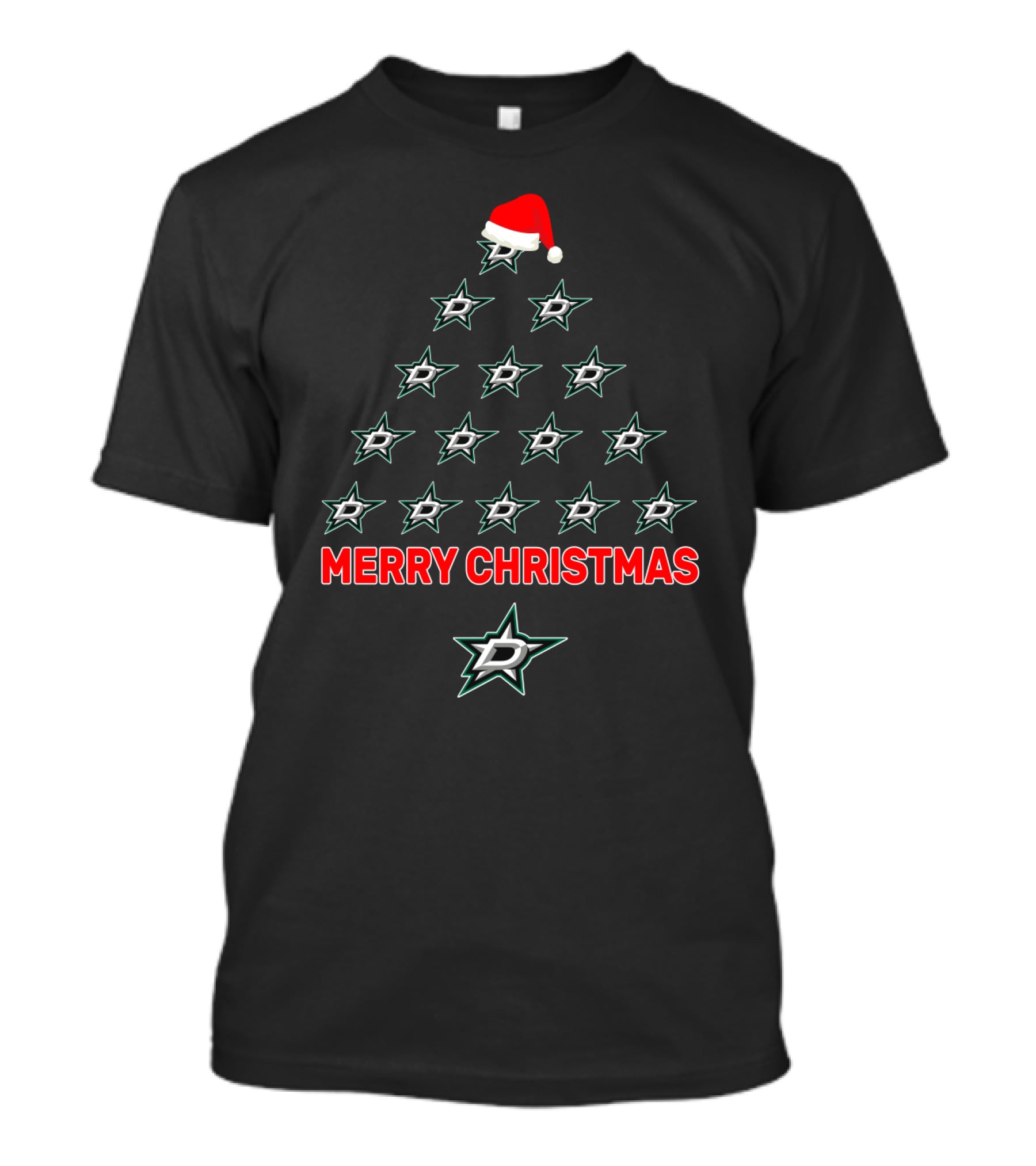 Merry Christmas Dallas Stars Tree With Santa Hat T-Shirt