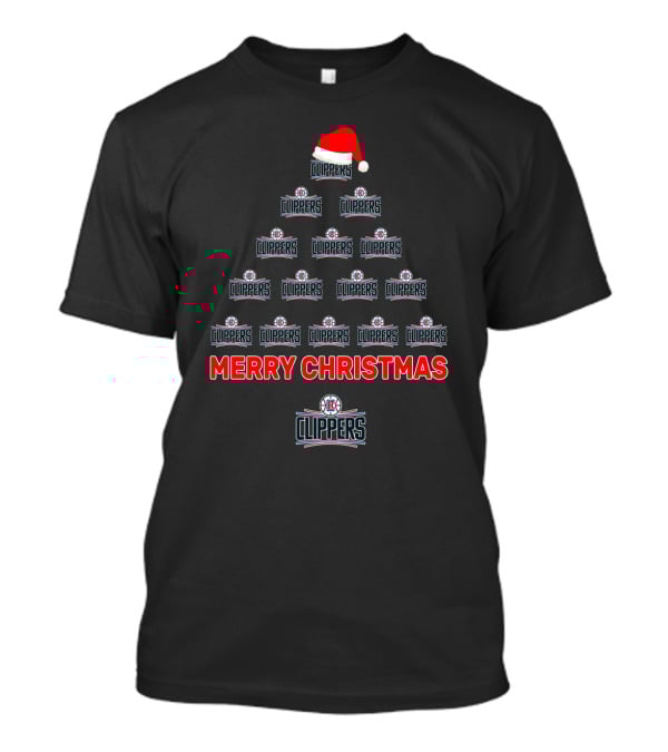 Merry Christmas La Clippers Logo Tree With Santa Hat T-Shirt