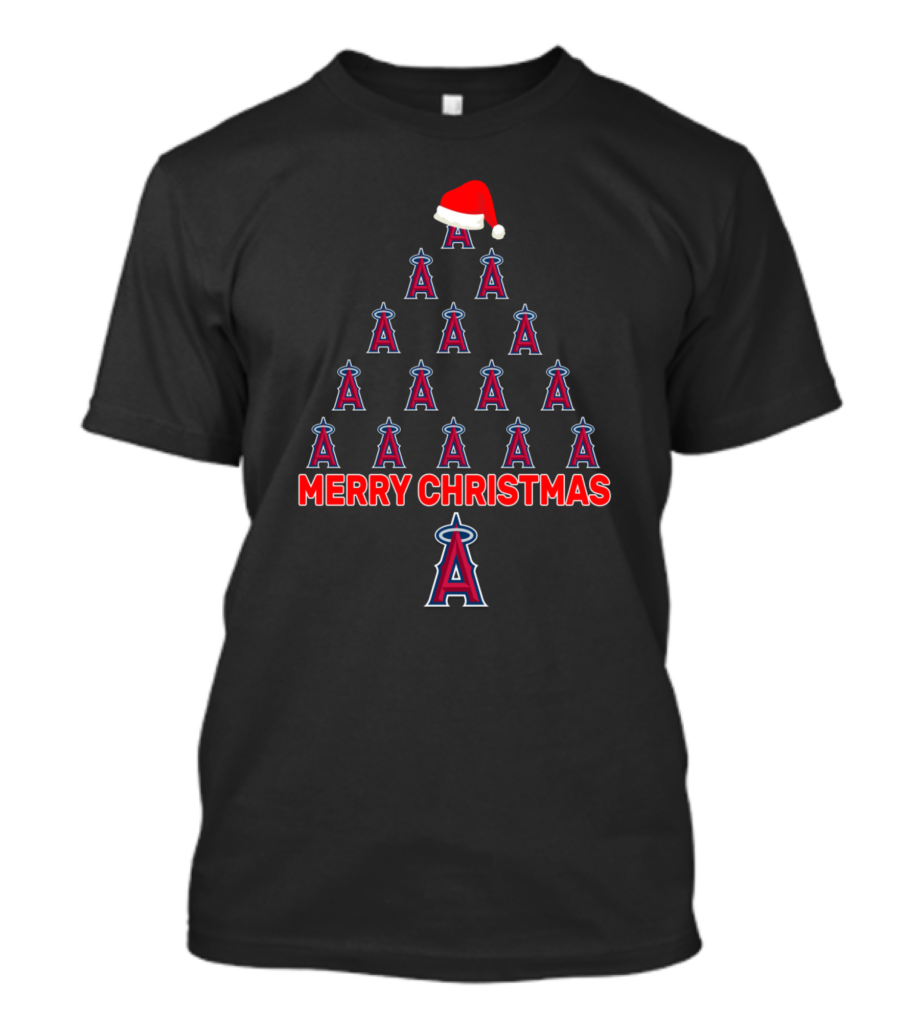 Merry Christmas Los Angeles Angels Logo Tree With Santa Hat T-Shirt