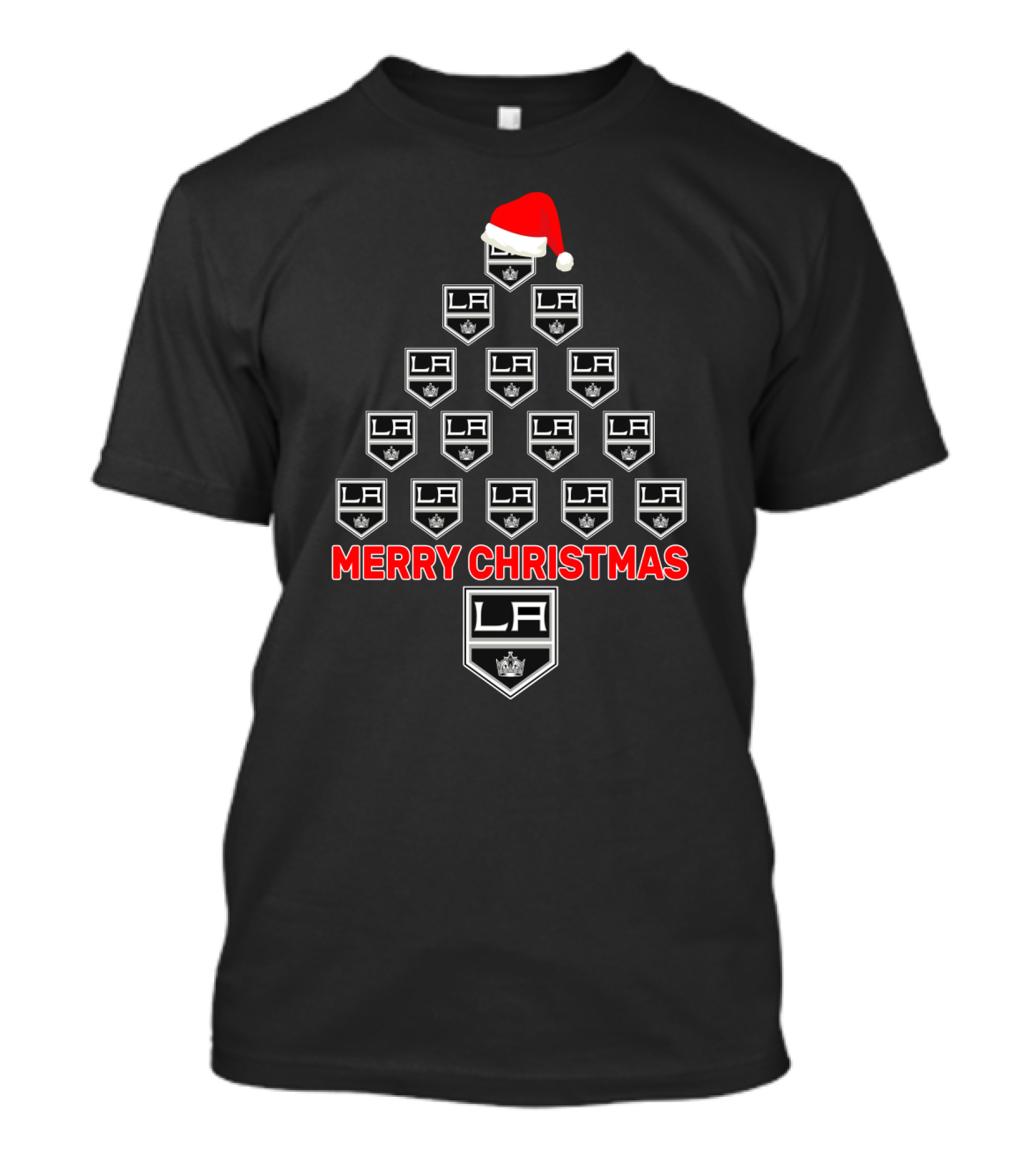 Los Angeles Kings Merry Christmas Tree With Santa Hat T-Shirt