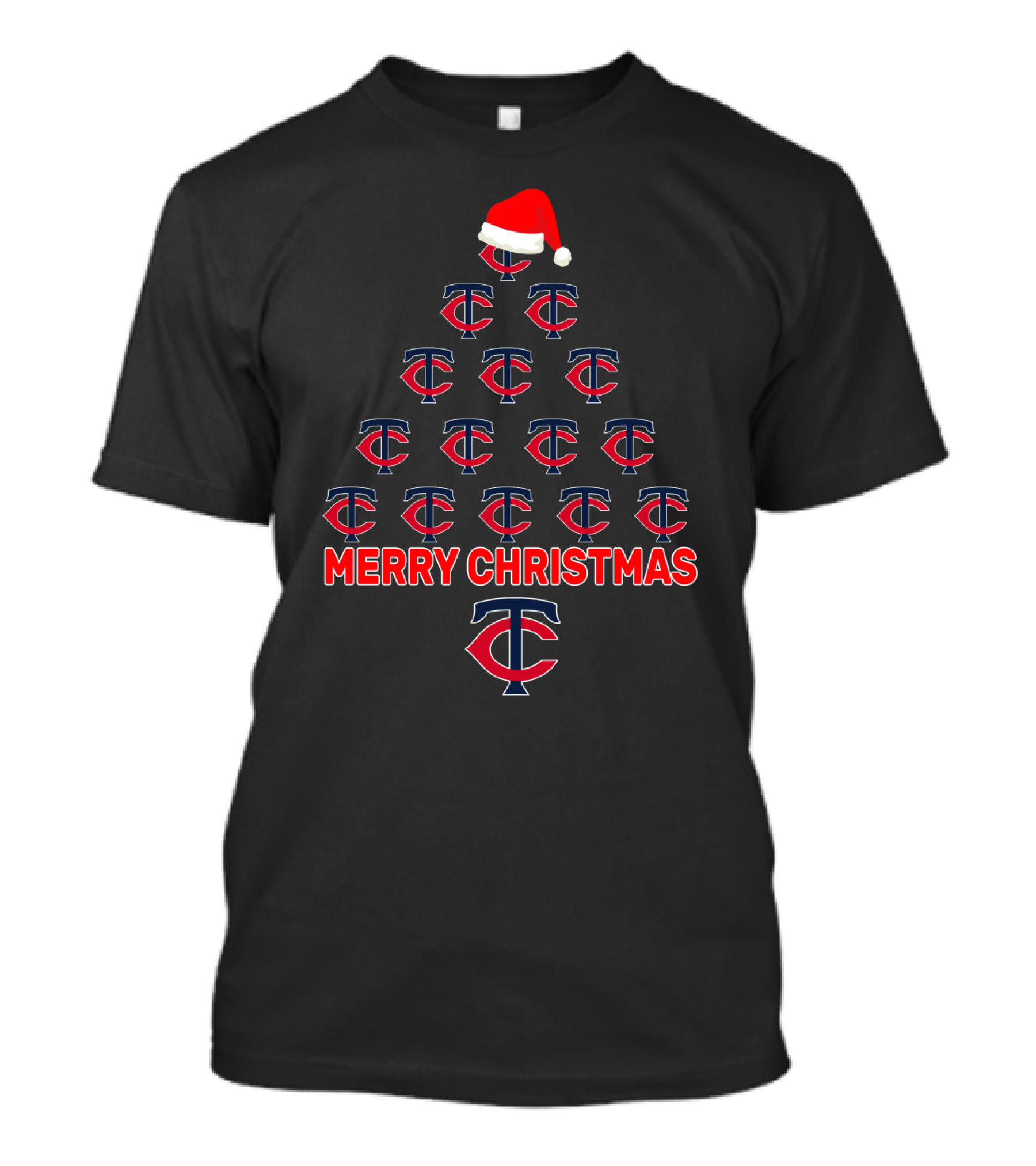 Merry Christmas Minnesota Twins Logo Tree Santa Hat T-Shirt
