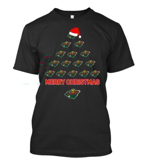 Minnesota Wild Merry Christmas Santa Hat Holiday Tree T-Shirt
