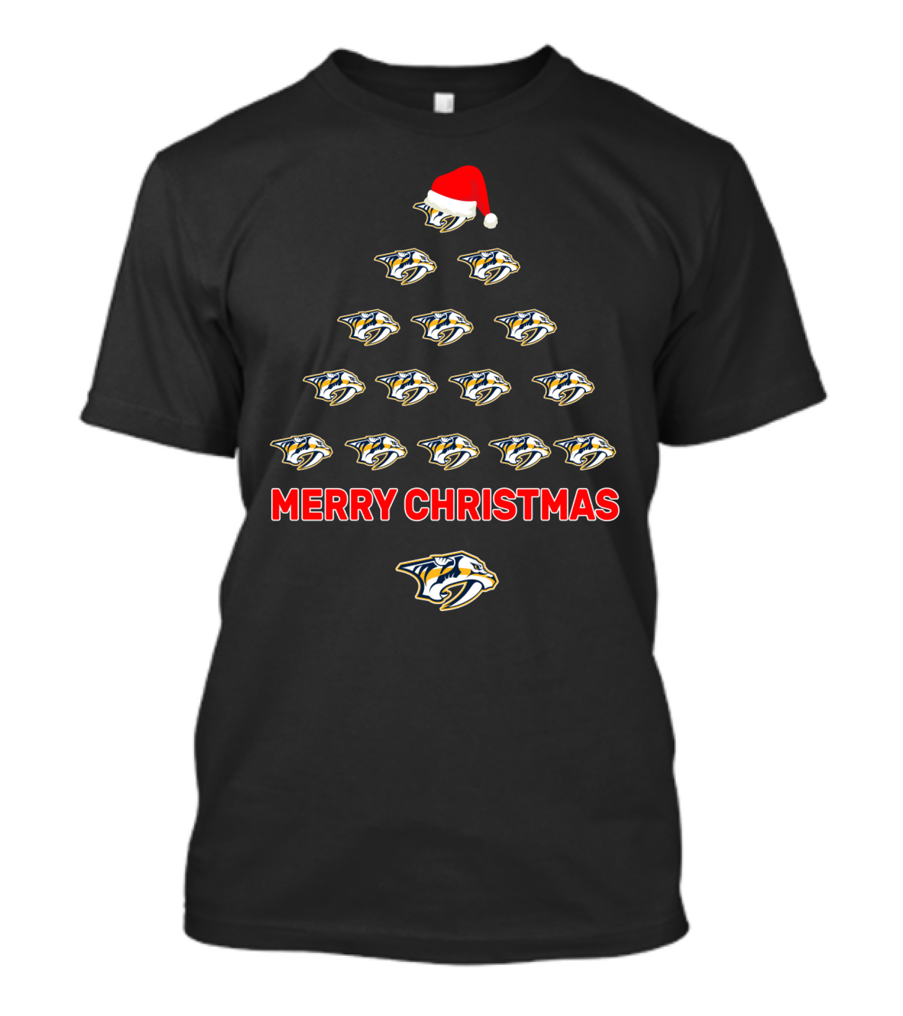 Merry Christmas Nashville Predators Tree Logo Holiday Fans T-Shirt