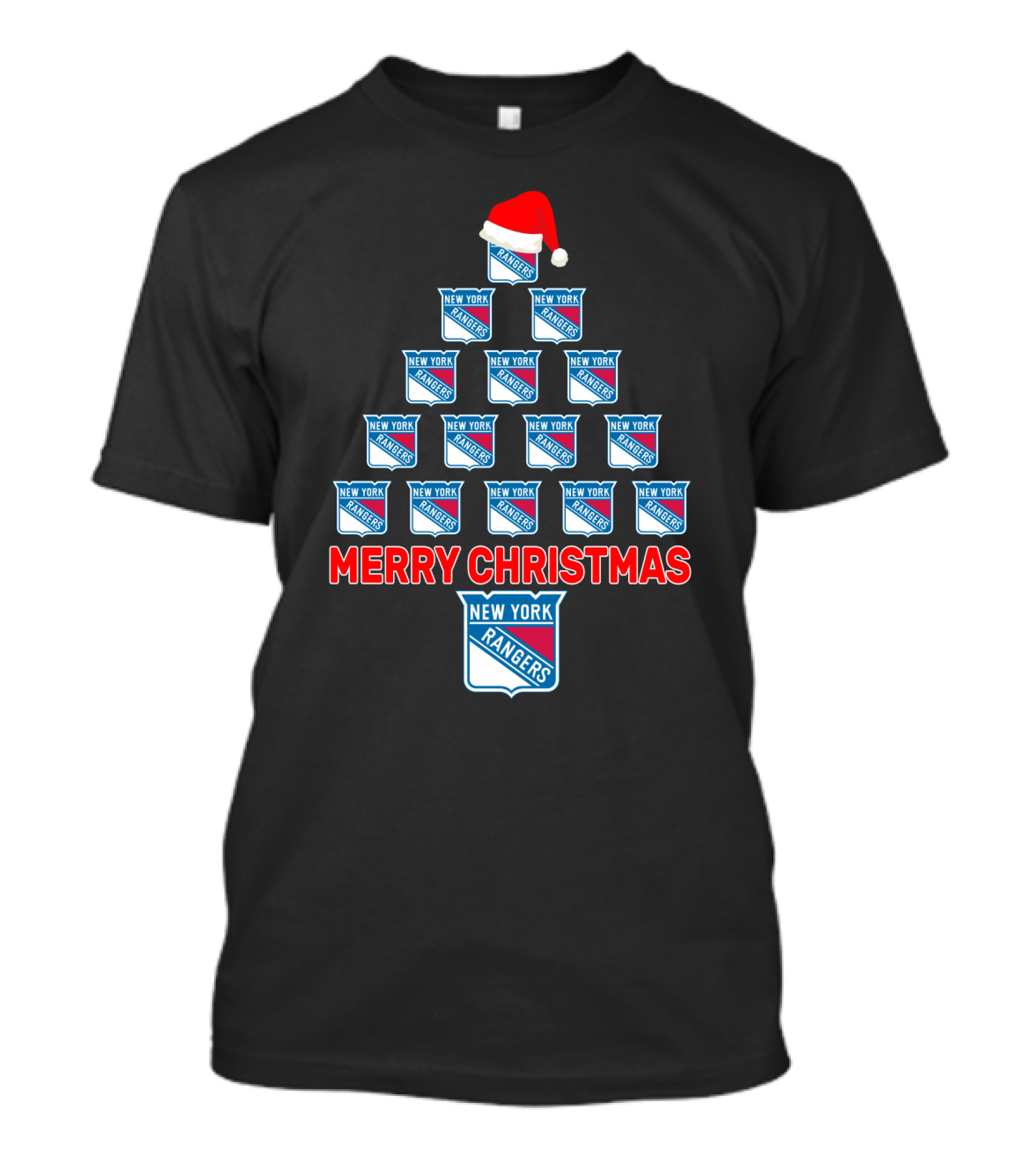 Merry Christmas New York Rangers Tree With Santa Hat T-Shirt