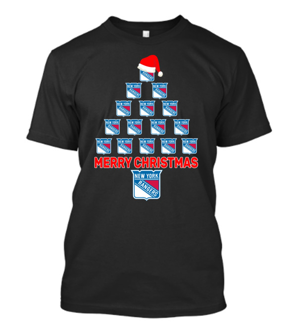 Merry Christmas New York Rangers Tree With Santa Hat T-Shirt