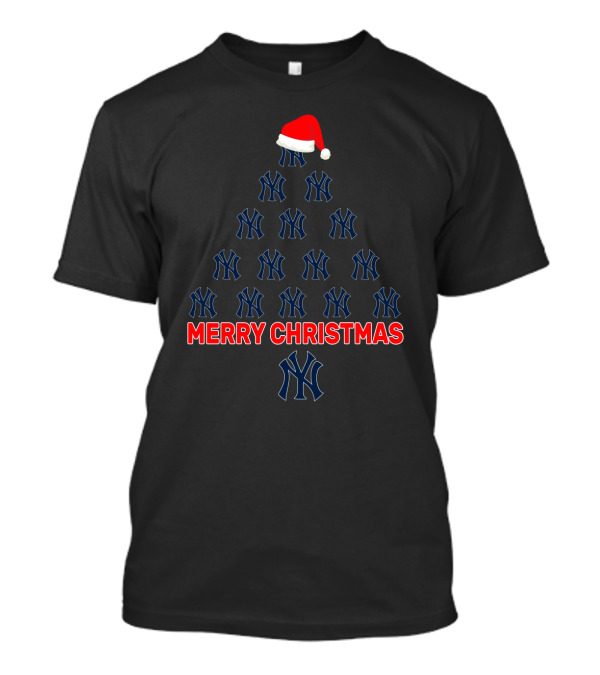 Merry Christmas New York Yankees Tree With Santa Hat T-Shirt