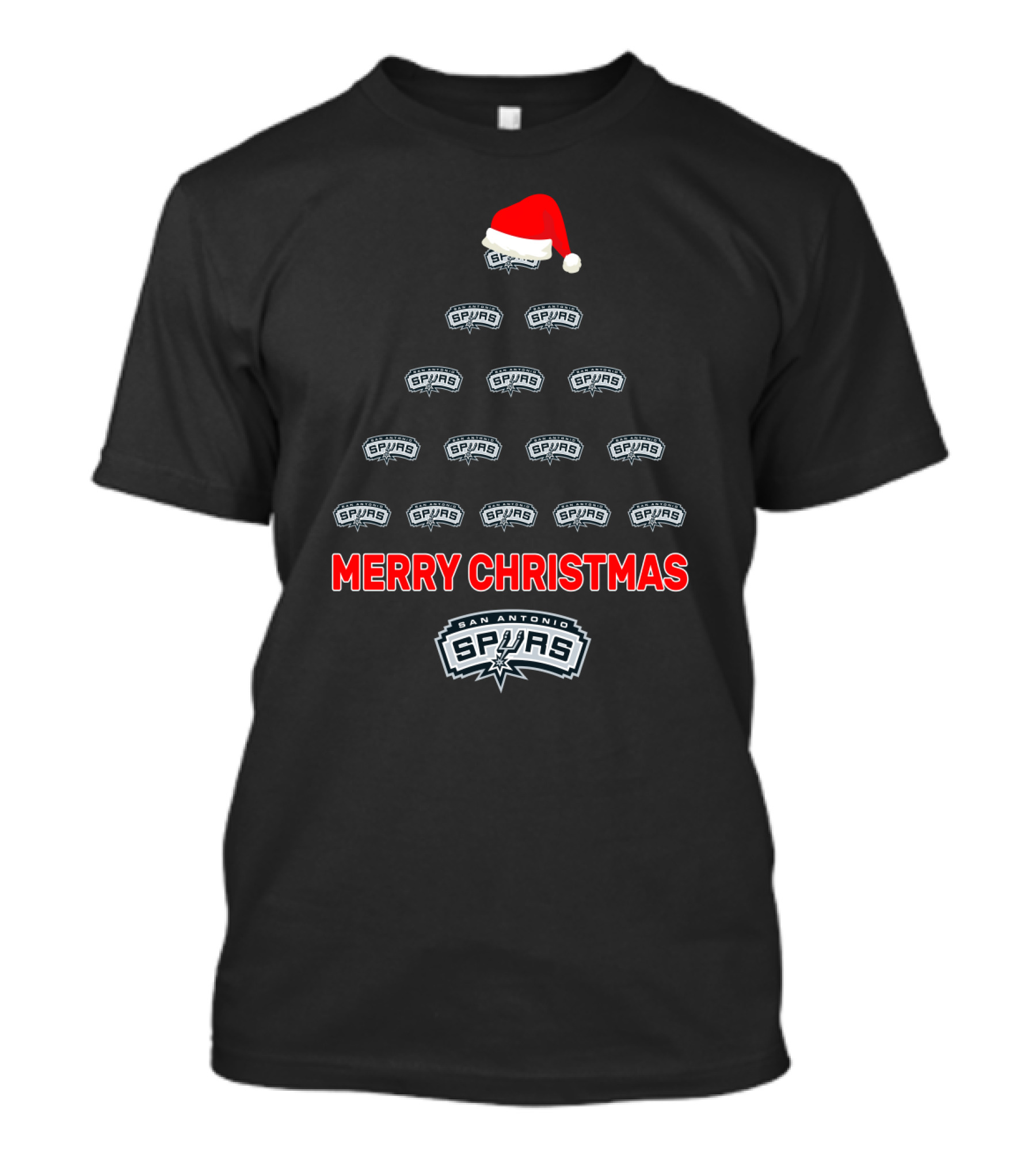 San Antonio Spurs Merry Christmas Tree With Santa Hat T-Shirt