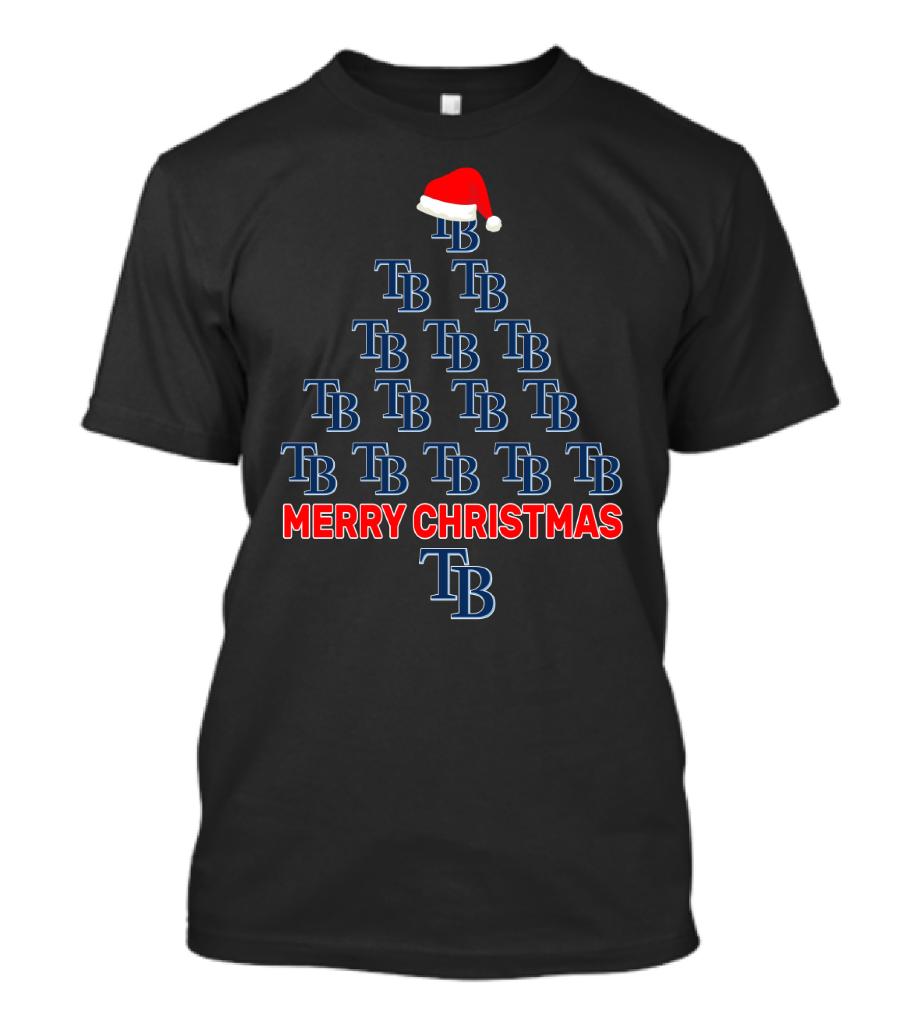 Merry Christmas Tampa Bay Rays Tb Christmas Tree With Santa Hat T-Shirt