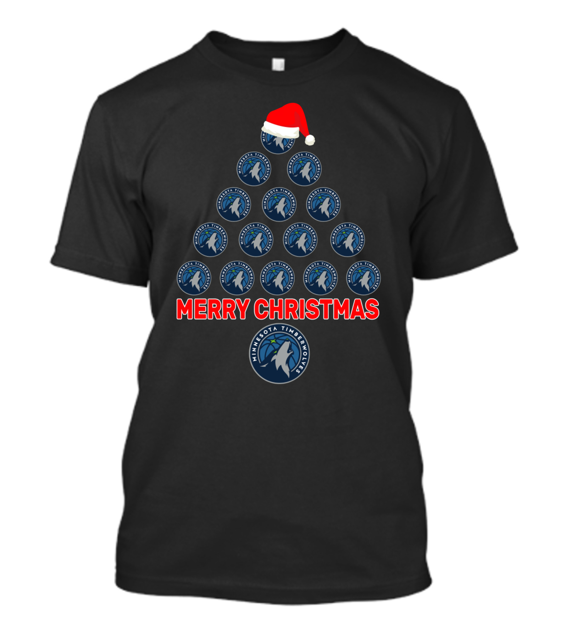 Merry Christmas Minnesota Timberwolves Tree With Santa Hat T-Shirt
