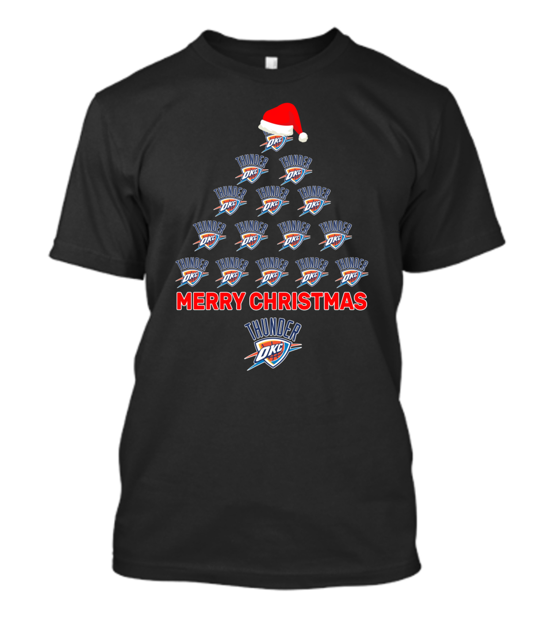 Merry Christmas Oklahoma City Thunder Logo Tree With Santa Hat T-Shirt