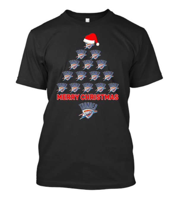 Merry Christmas Oklahoma City Thunder Logo Tree With Santa Hat T-Shirt