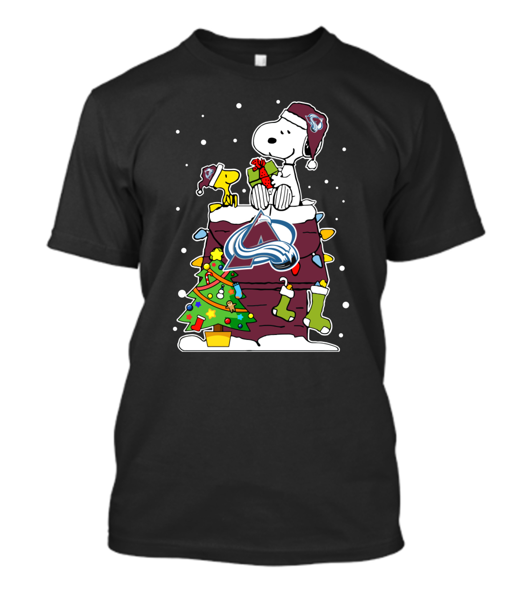 Colorado Avalanche Snoopy Christmas Peanuts Dog House T-Shirt