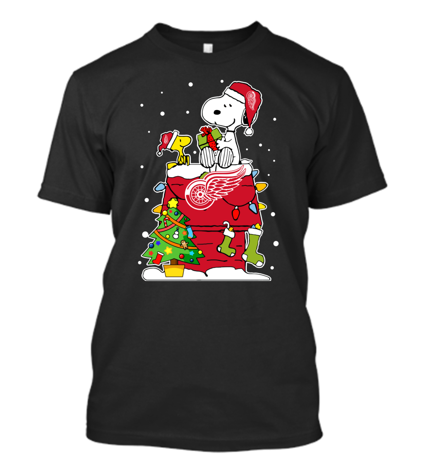 Detroit Red Wings Christmas Snoopy And Woodstock Celebration T-Shirt