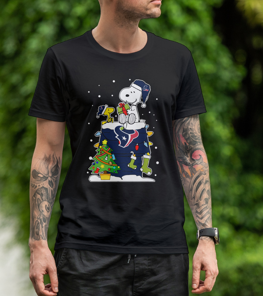 Houston Texans Christmas Snoopy And Woodstock Holiday Football T-Shirt