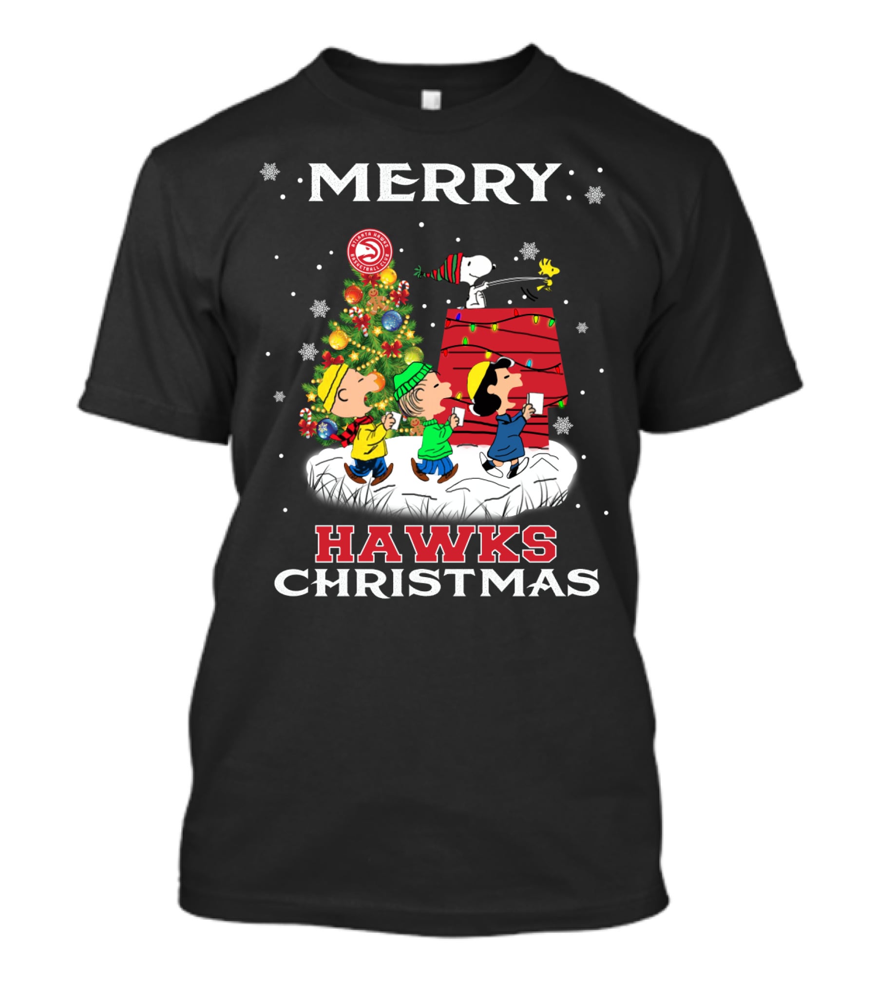Merry Atlanta Hawks Christmas Snoopy And Friends T-Shirt