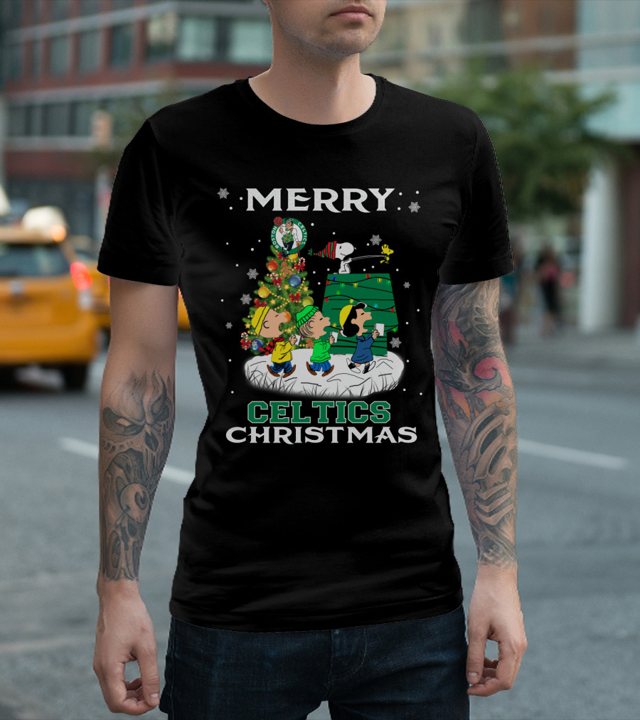 Merry Celtics Christmas Boston Snoopy Tree Fans T-Shirt