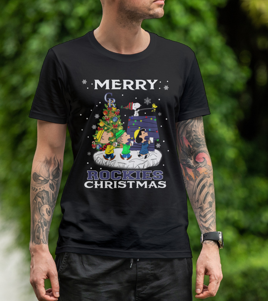Merry Colorado Rockies Christmas With Snoopy And Friends T-Shirt