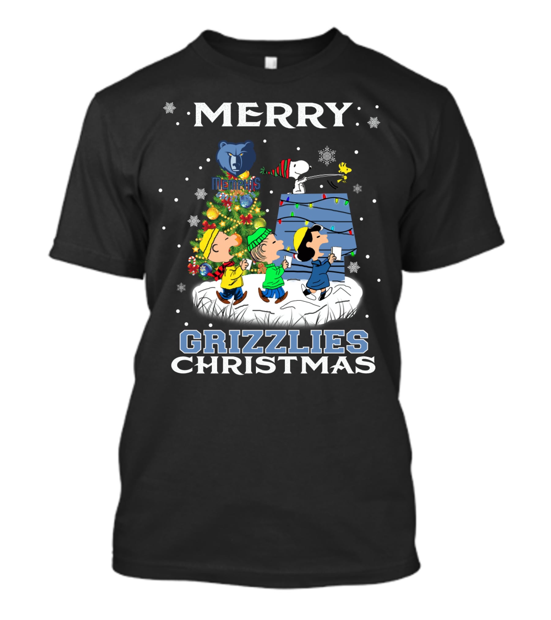 Merry Memphis Grizzlies Christmas Snoopy And Friends Holiday Scene T-Shirt
