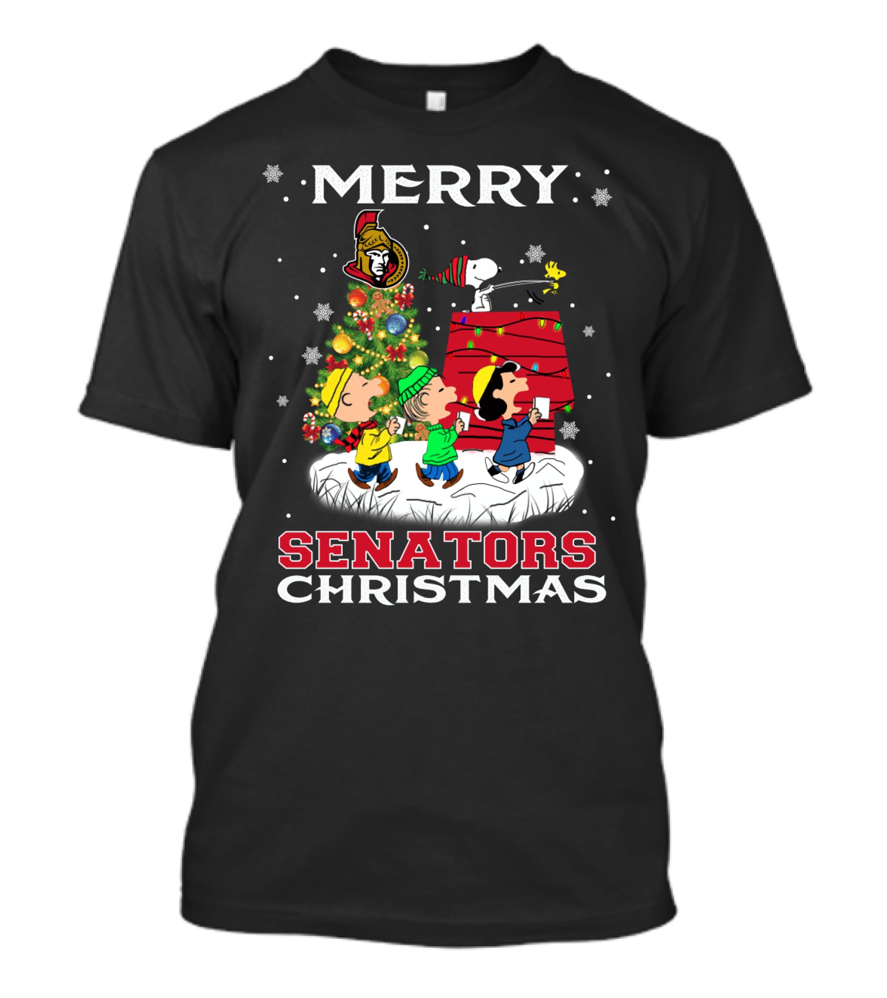 Merry Ottawa Senators Christmas Snoopy Woodstock Tree T-Shirt