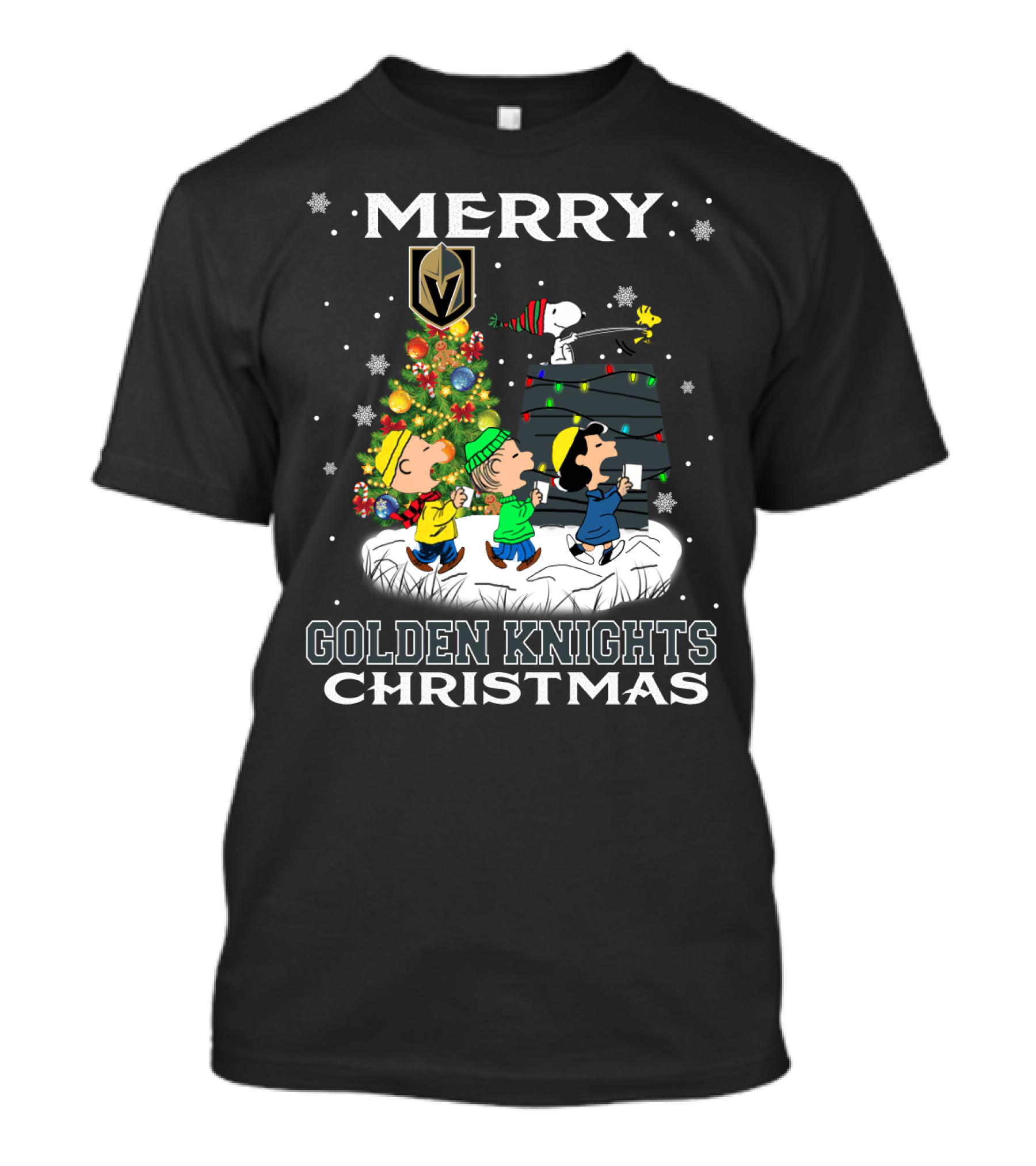 Merry Christmas With Vegas Golden Knights Snoopy And Friends T-Shirt