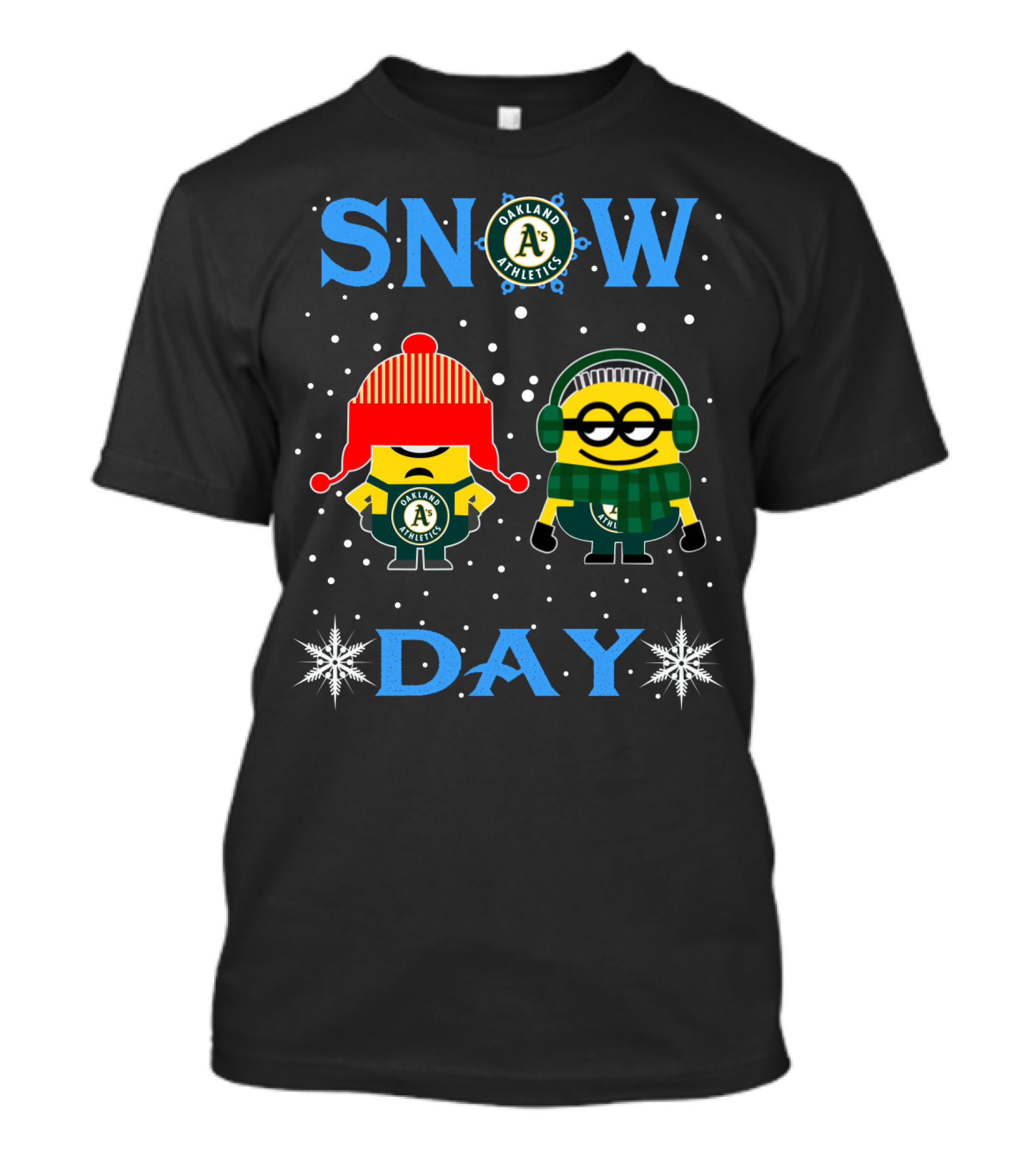 Snow Day With Oakland Athletics And Minions In Winter Gear T-Shirt
