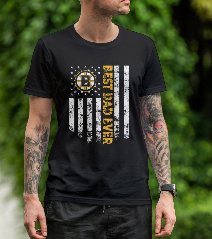 Best Boston Bruins Dad Ever American Flag Style T-Shirt