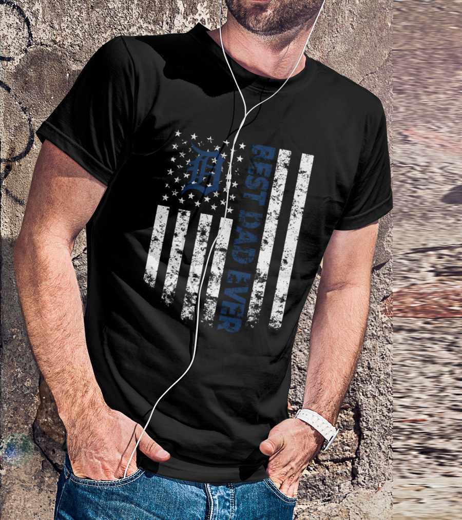 Best Dad Ever Detroit Tigers American Flag Stripes T-Shirt