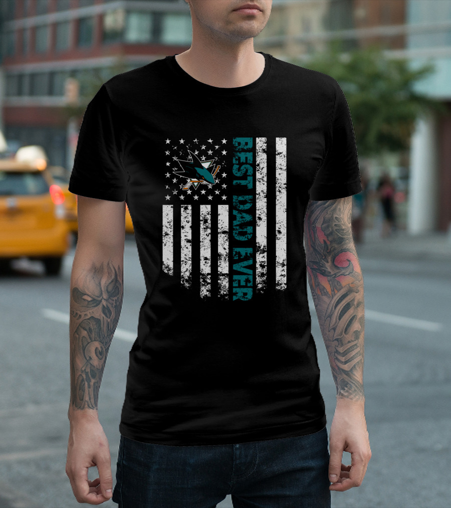 San Jose Sharks Best Dad Ever Patriotic Flag Style T-Shirt