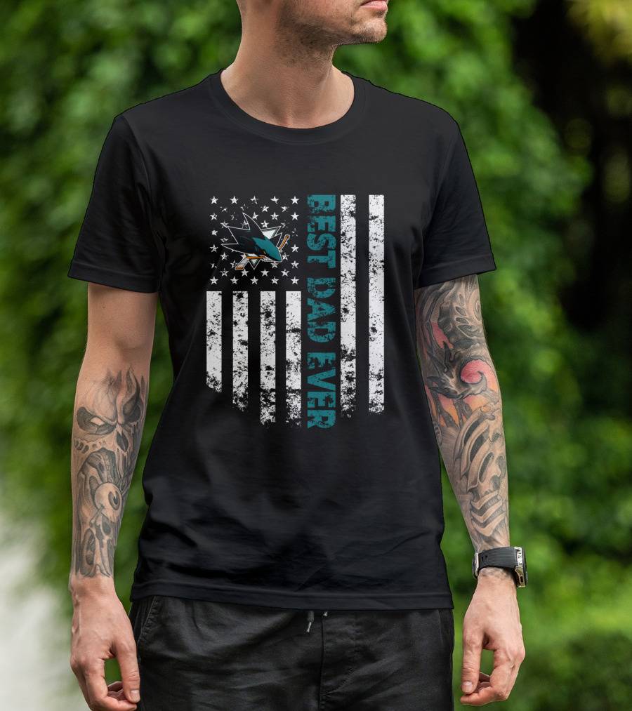 San Jose Sharks Best Dad Ever Patriotic Flag Style T-Shirt