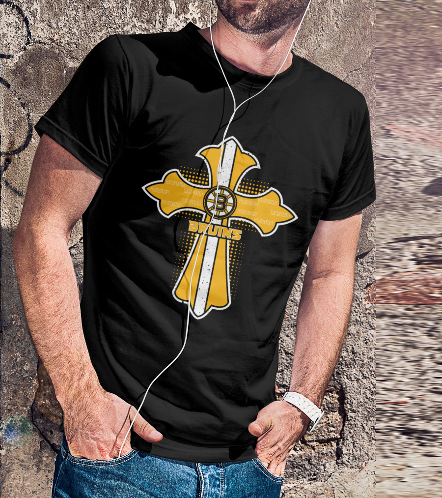 Bruins Cross Design For Jesus And Boston Bruins Fans T-Shirt