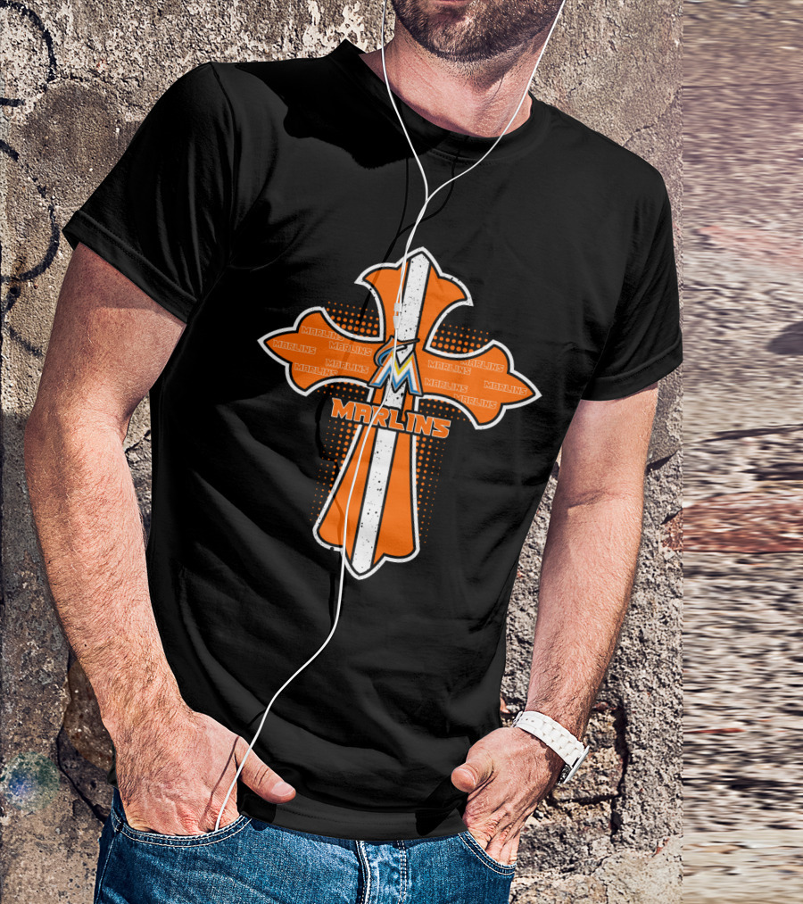 Marlins Cross Design For Jesus Fans And Miami Marlins Enthusiasts T-Shirt