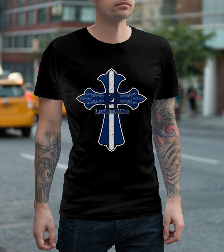 Cross Featuring Jesus and Tampa Bay Lightning Fans Symbol Lightning T-Shirt