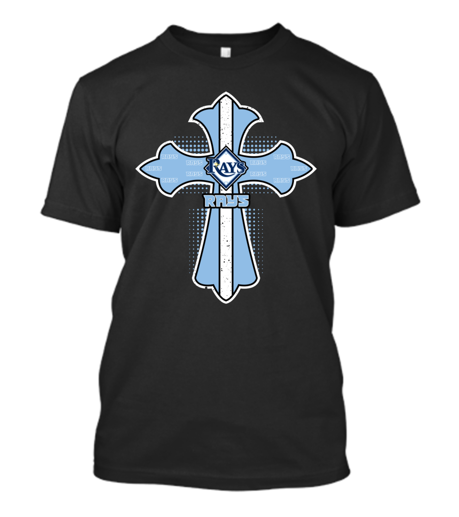 Rays Cross Design Featuring Tampa Bay Rays Text And Logo On Blue Cross T-Shirt