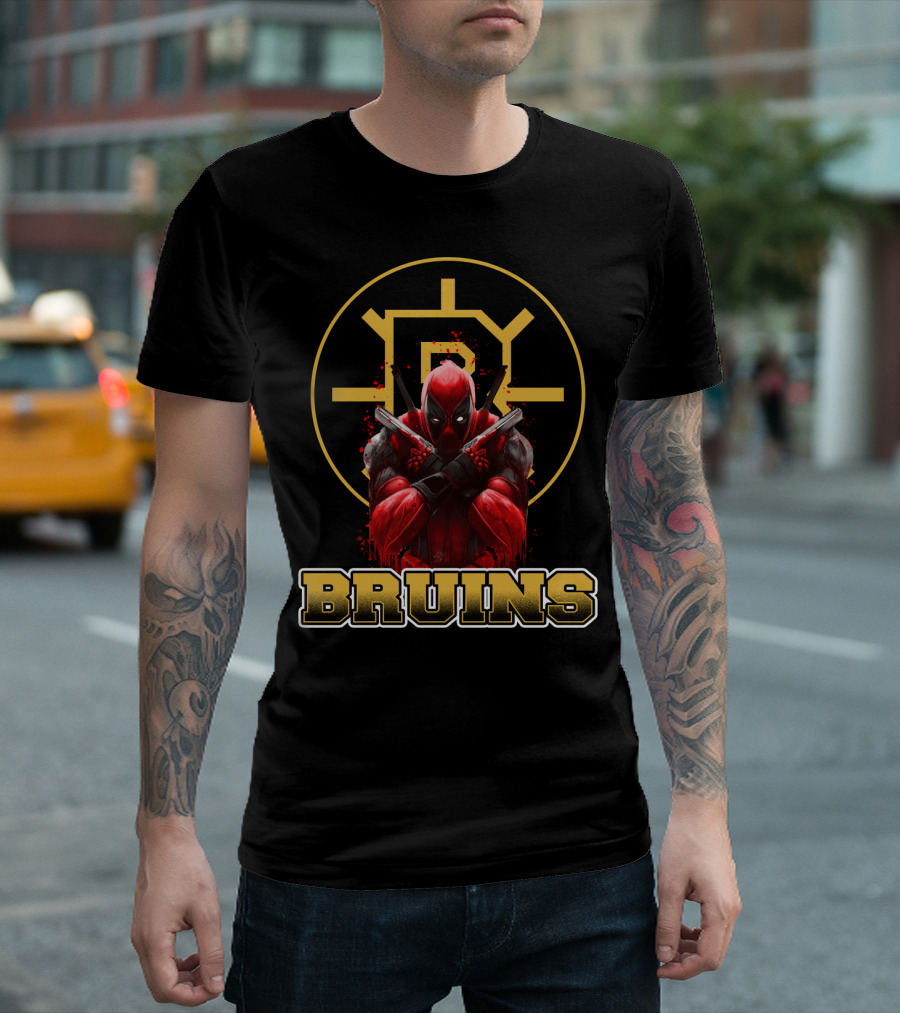 Bruins Deadpool Crossover Fans Boston Hockey Marvel Collaboration T-Shirt