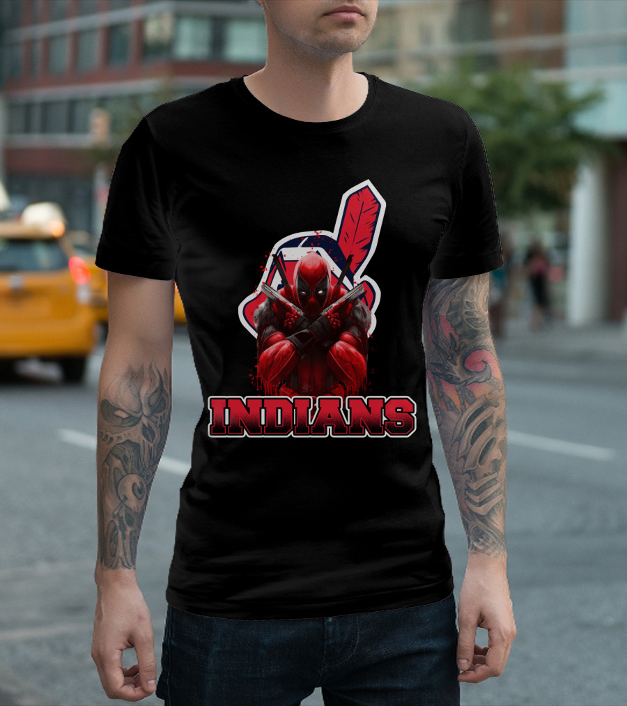 Indians Deadpool Crossover With Baseball Feather T-Shirt