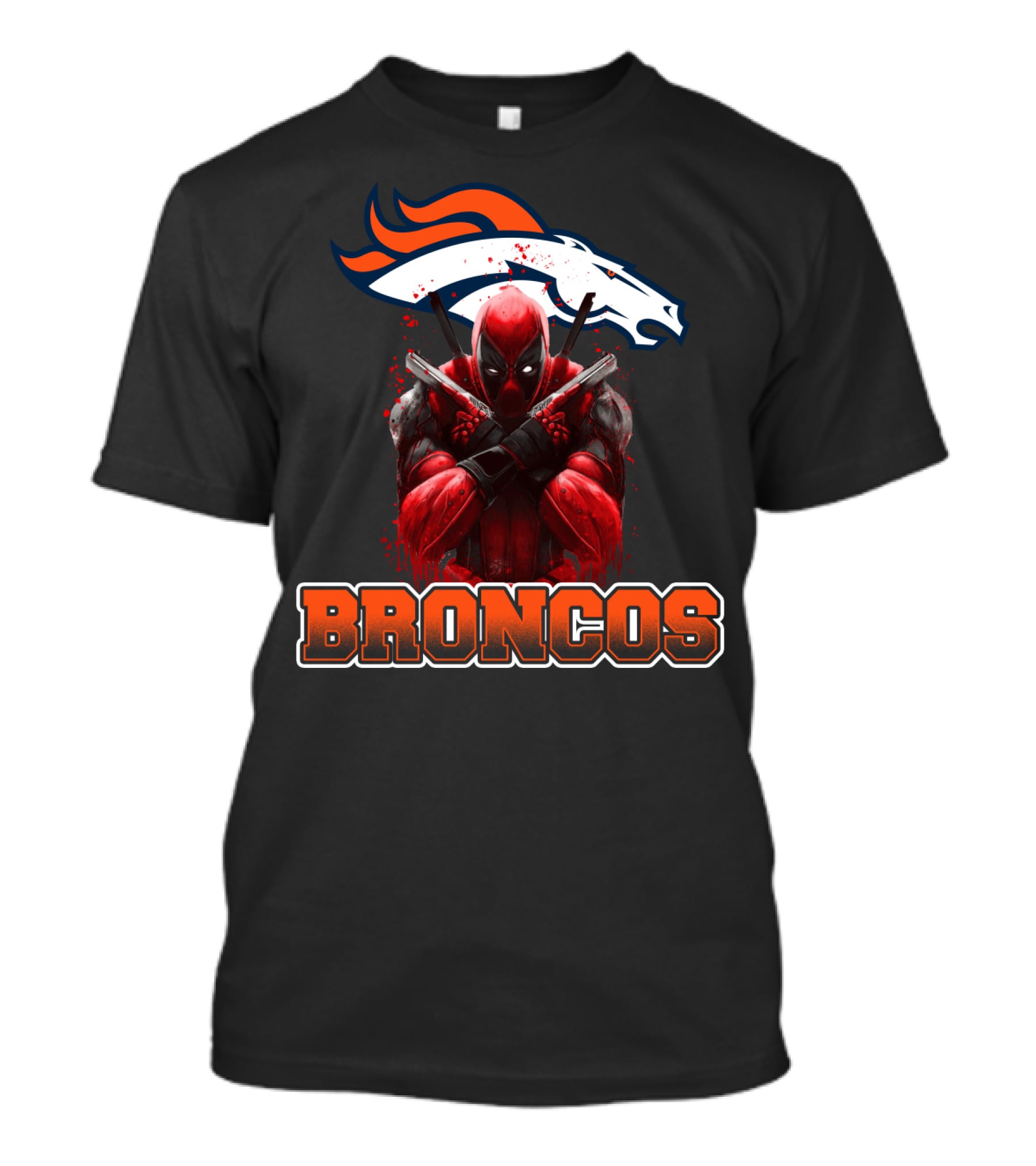 Denver Broncos And Deadpool Crossover Fans Iconic Mashup T-Shirt