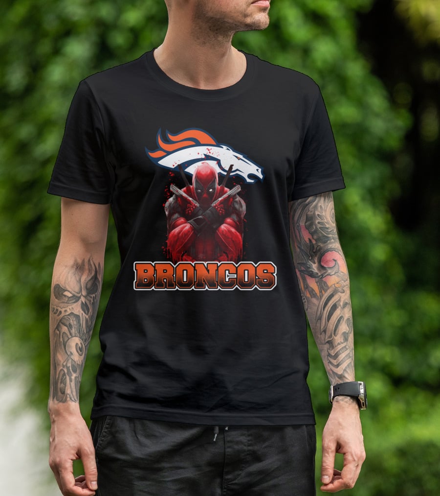 Denver Broncos And Deadpool Crossover Fans Iconic Mashup T-Shirt