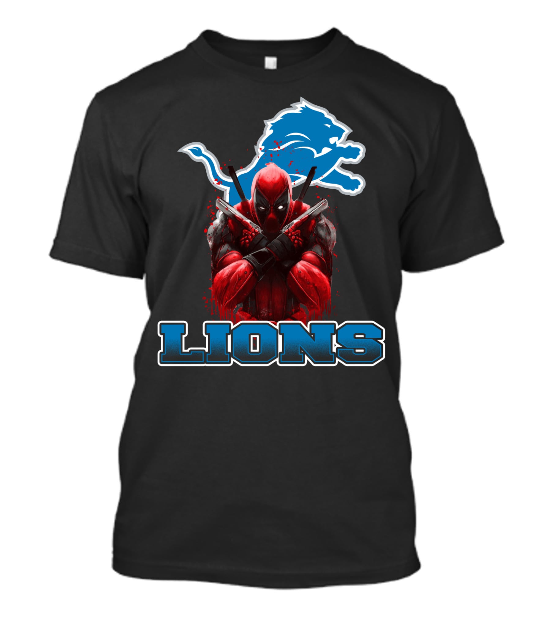 Detroit Lions Deadpool Crossover Fans Blue Lion T-Shirt