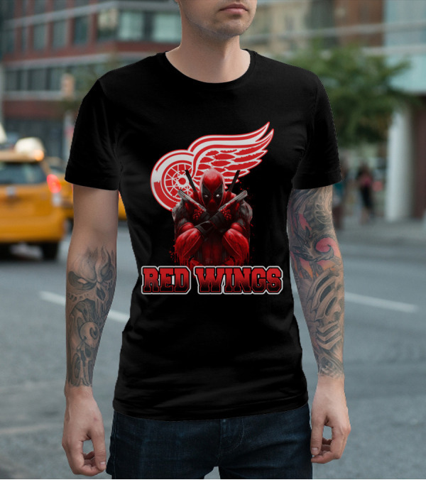 Detroit Red Wings Deadpool Fan Collaboration Crossover T-Shirt