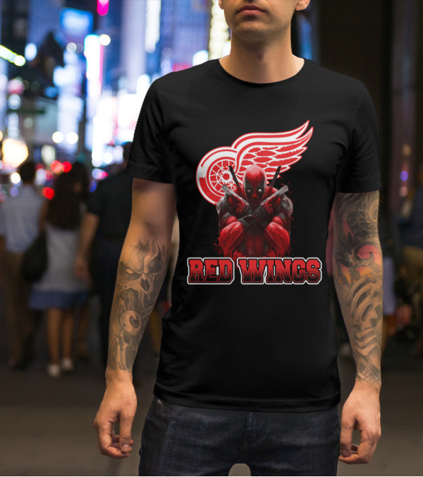 Detroit Red Wings Deadpool Fan Collaboration Crossover T-Shirt