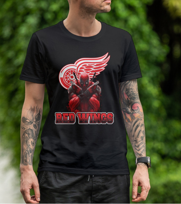 Detroit Red Wings Deadpool Fan Collaboration Crossover T-Shirt