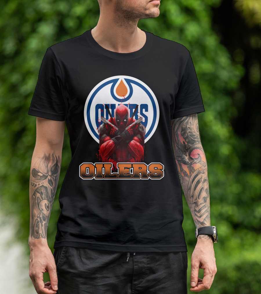 Edmonton Oilers Deadpool Crossover Fan Art NHL Marvel Mashup T-Shirt