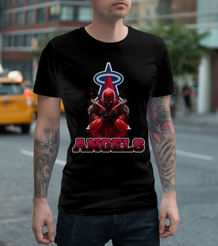 Deadpool with Los Angeles Angels Halo Logo Crossover Fans T-Shirt