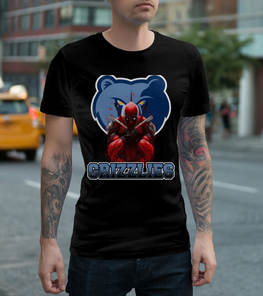 Grizzlies Deadpool Crossover Fans Tee Memphis Grizzlies Logo Mashup T-Shirt